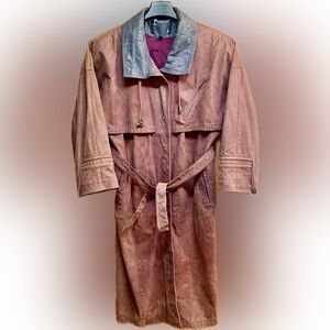 🔥VTG Genuine Leather Trench Coat Ankle Duster 80s 90s Cowboy Western Full Length